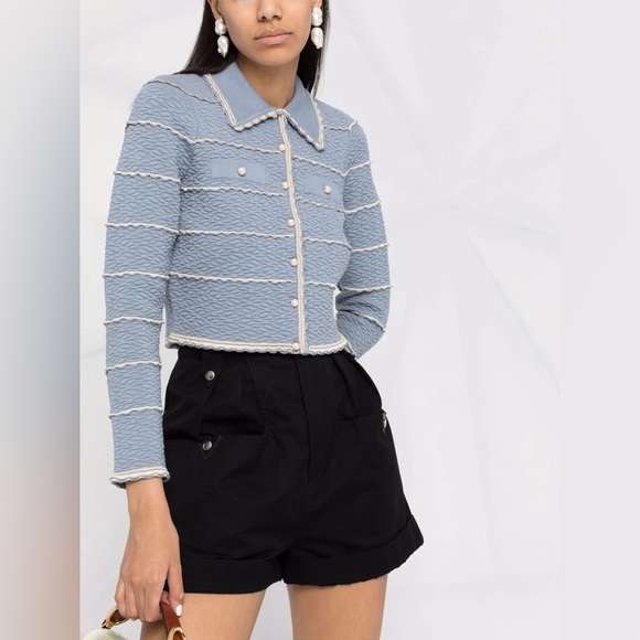 SOLD BNWT Sandro Infinity Cropped Cardigan Blue XS MSRP $295 - Picture 2 of 15